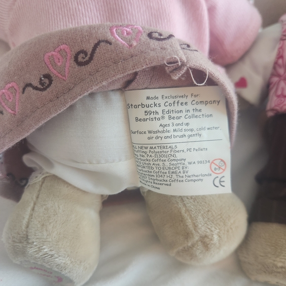 2007 Starbucks Bearista Bear Collection 58th 59th Valentines Day 9" Plush Set - Picture 7 of 15
